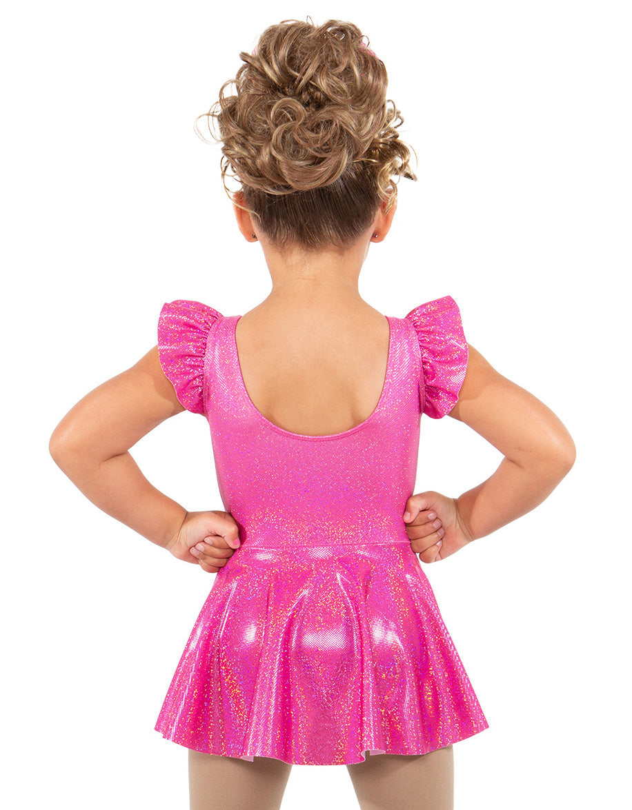 Solid Hologram Tank with Gather Sleeve Dress