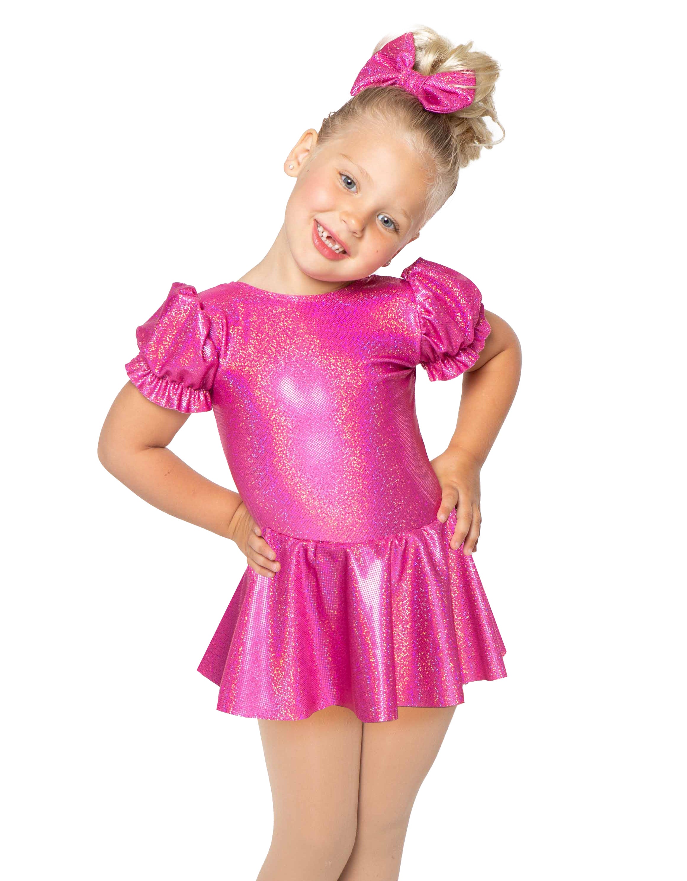 Solid Hologram Puff Sleeve Dress