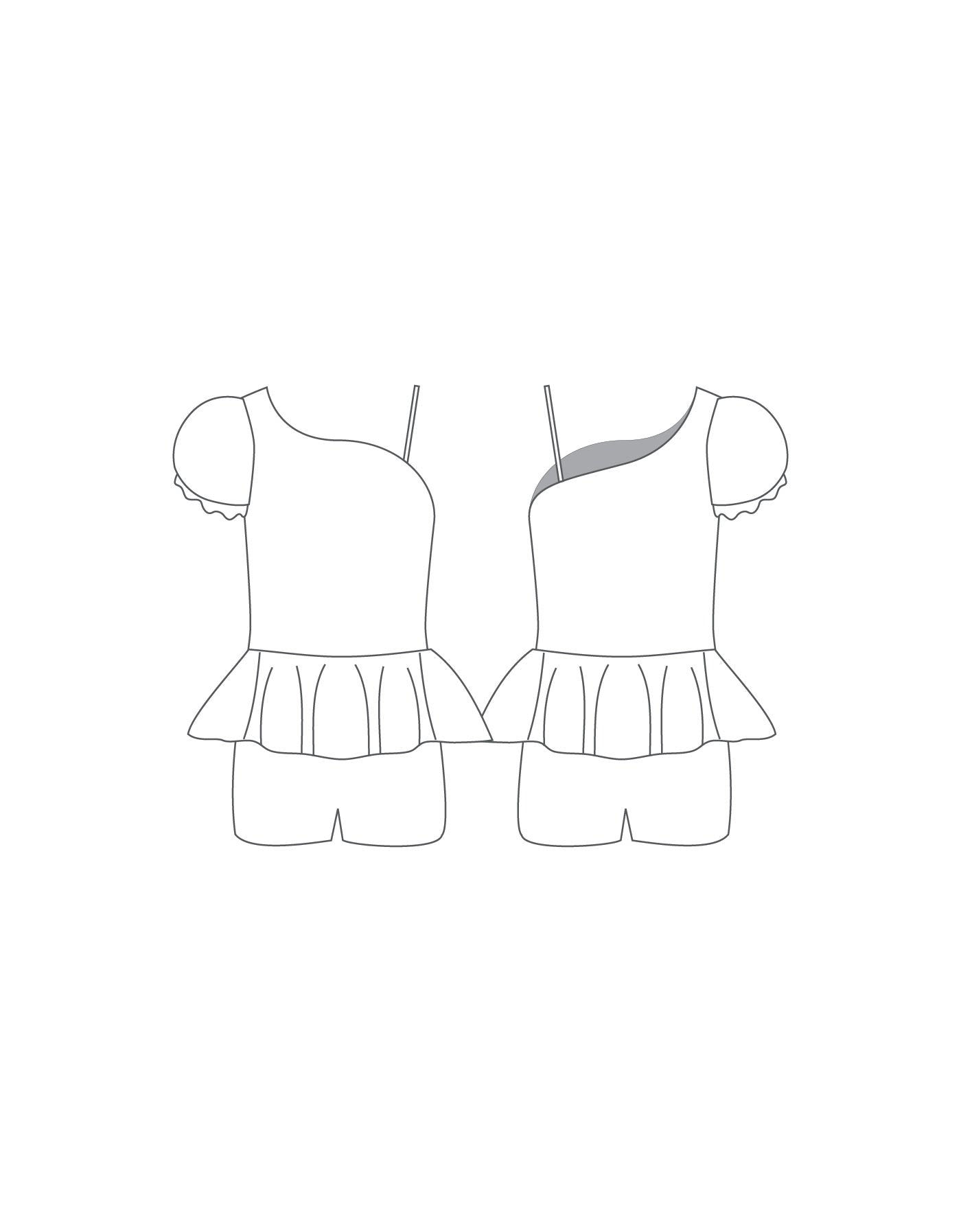 Custom Inked One Shoulder Puff Sleeve Biketard w Peplum - Lycra