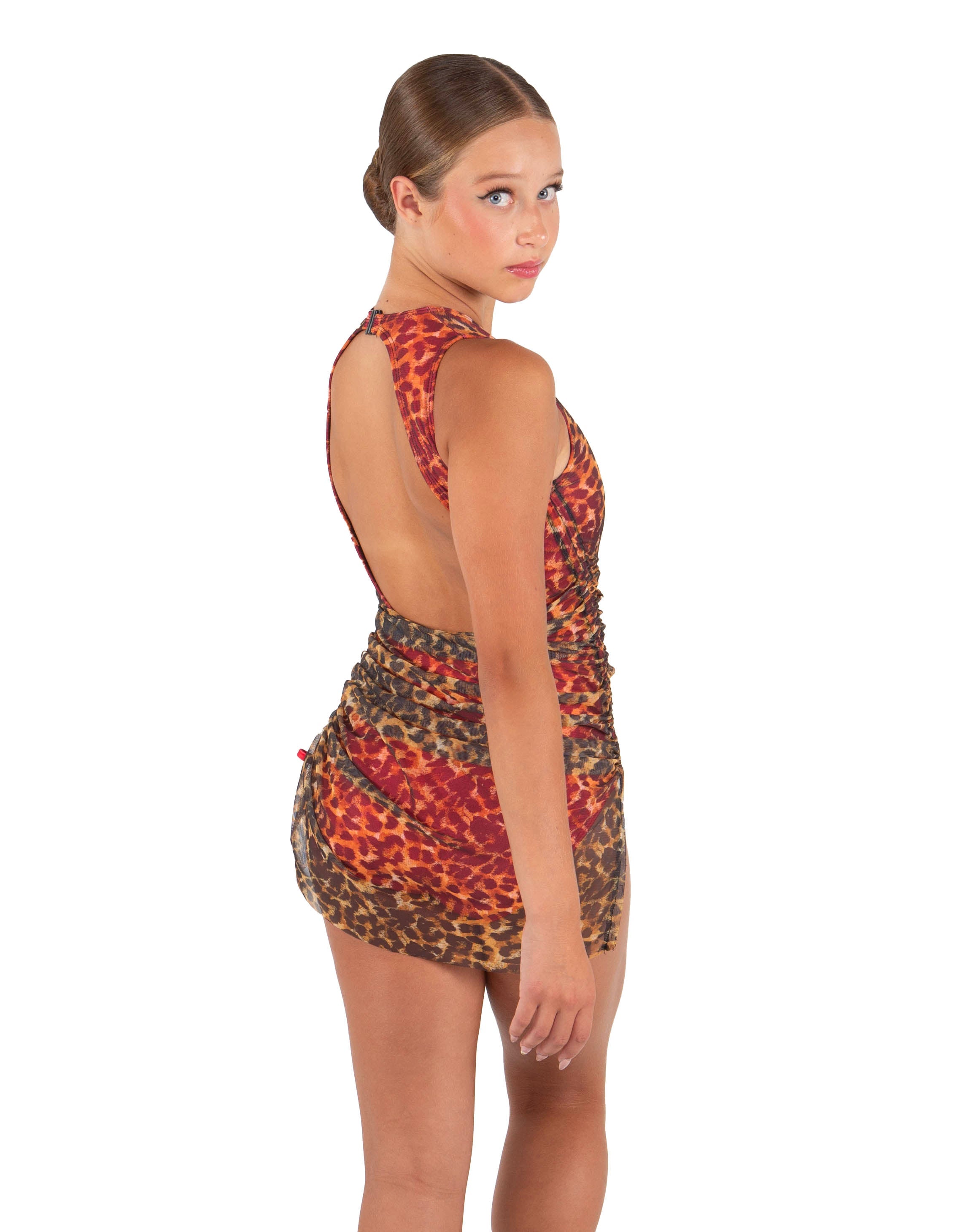 Fierce Sleeveless Mesh Rouched Dress with Leotard