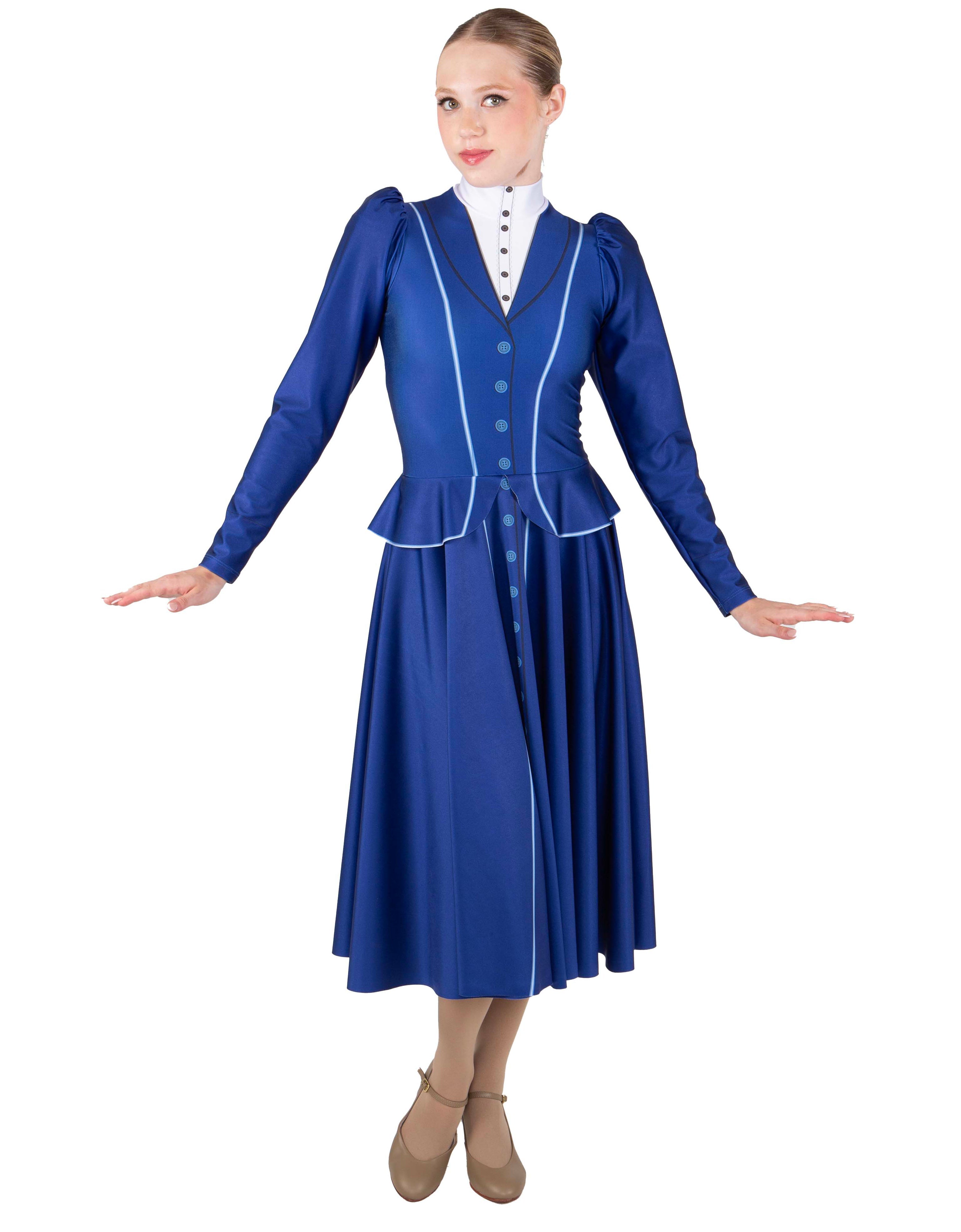 Mary Poppins LS Puff Sleeve TNeck Dress with Character Skirt and Peplum