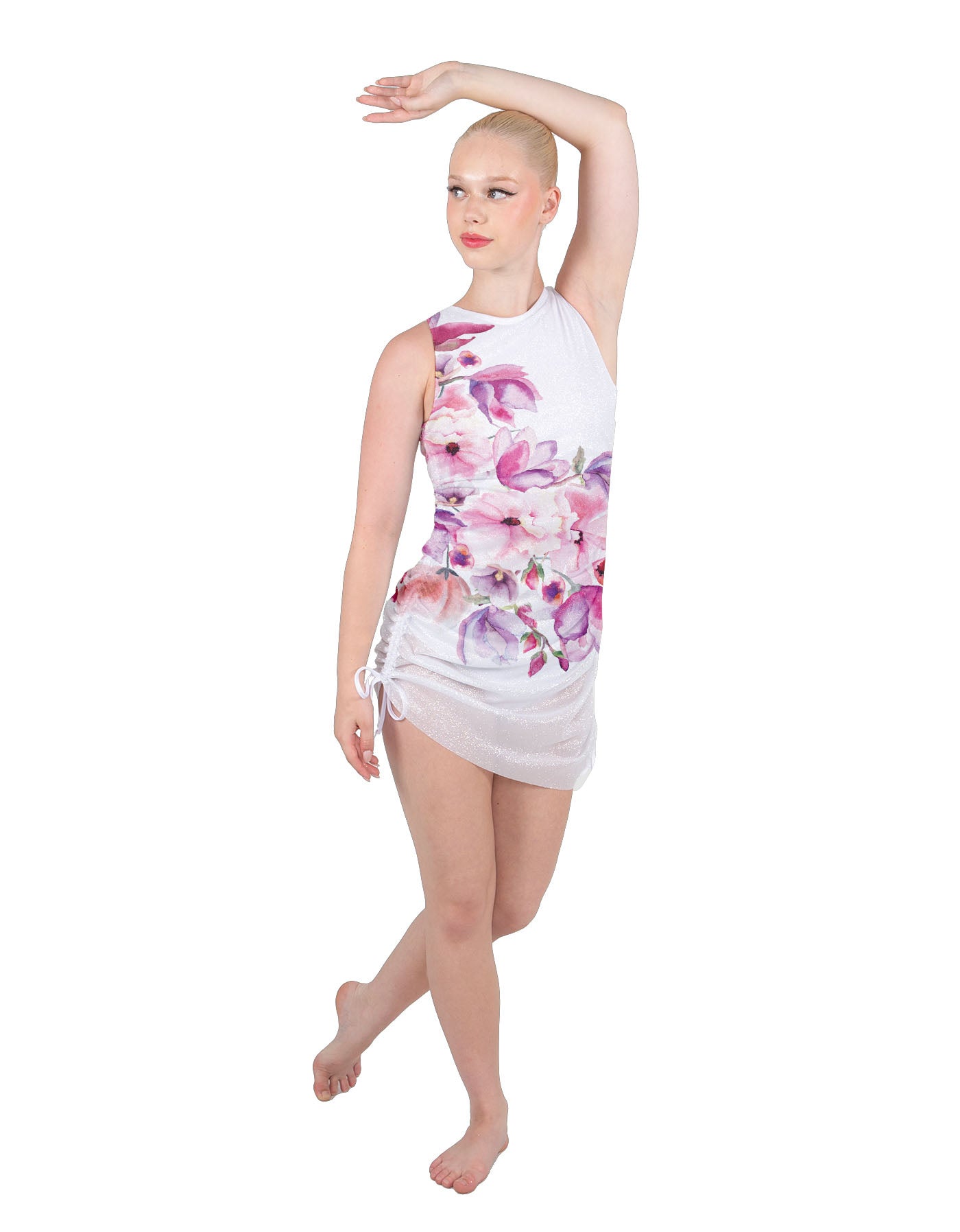 Magnolia Sleeveless Chiffon Rouched Dress With Leotard