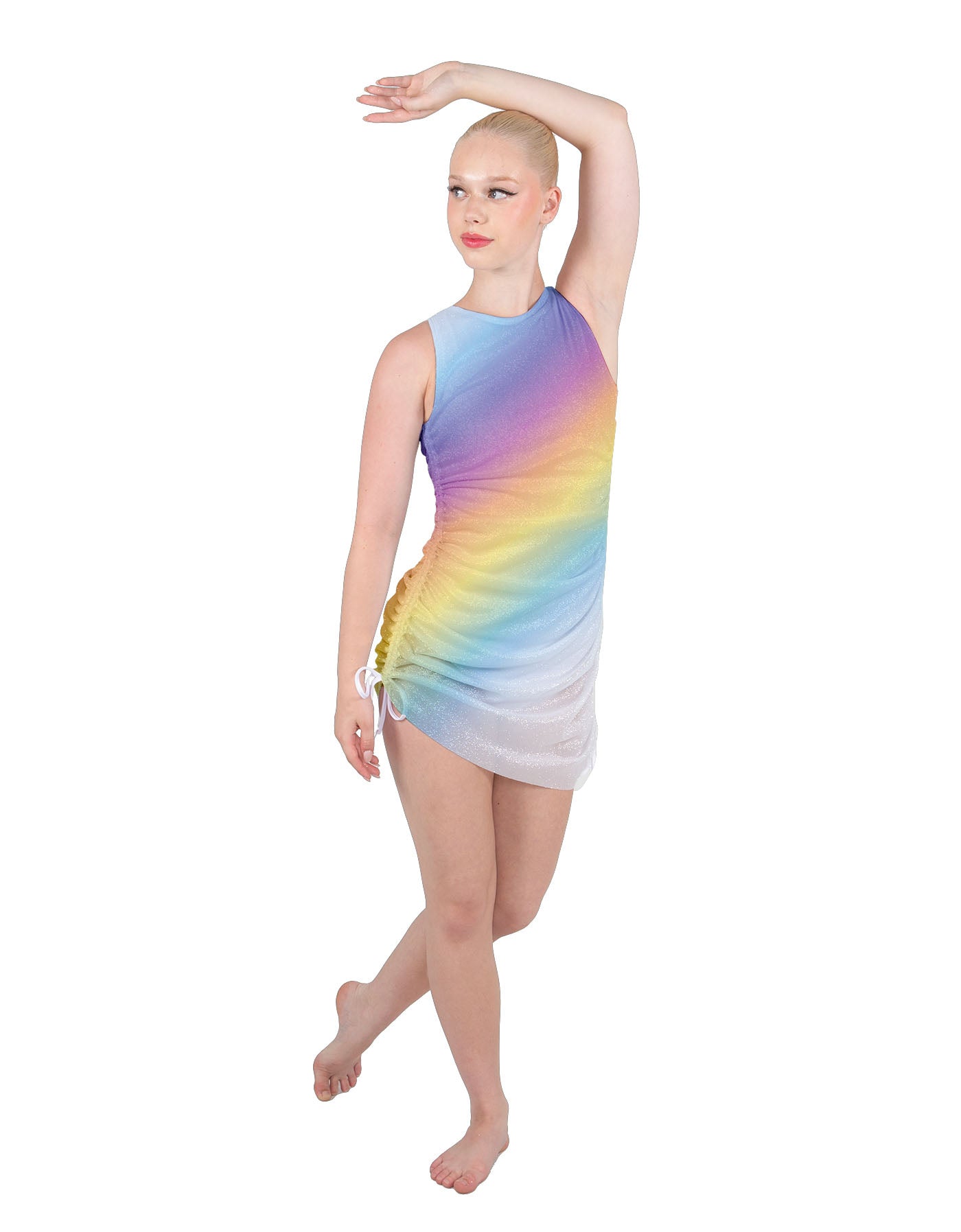 Rainbow Connection Sleeveless Chiffon Rouched Dress With Leotard