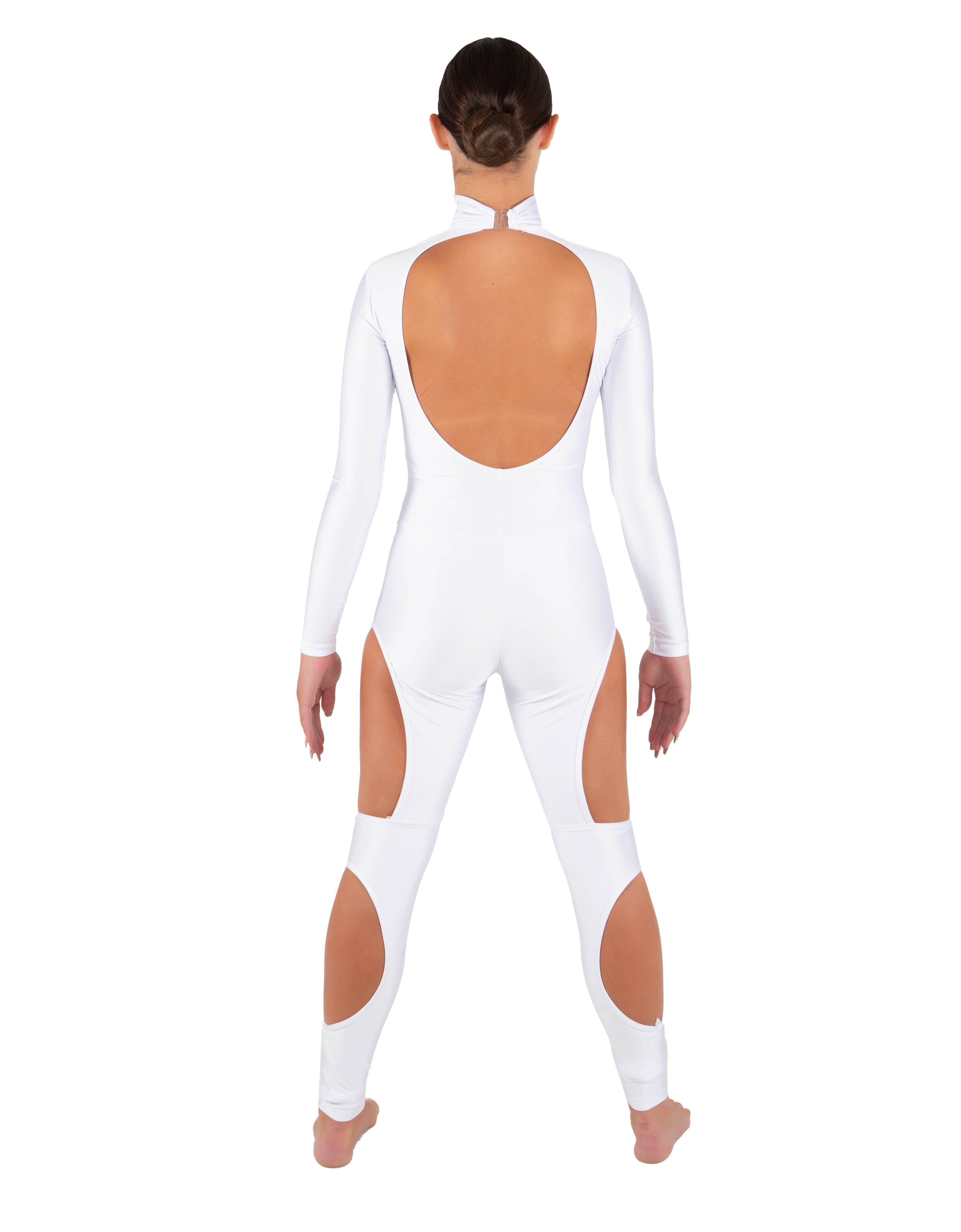 Solid Lycra LS TNeck Open Back Unitard with Cutouts