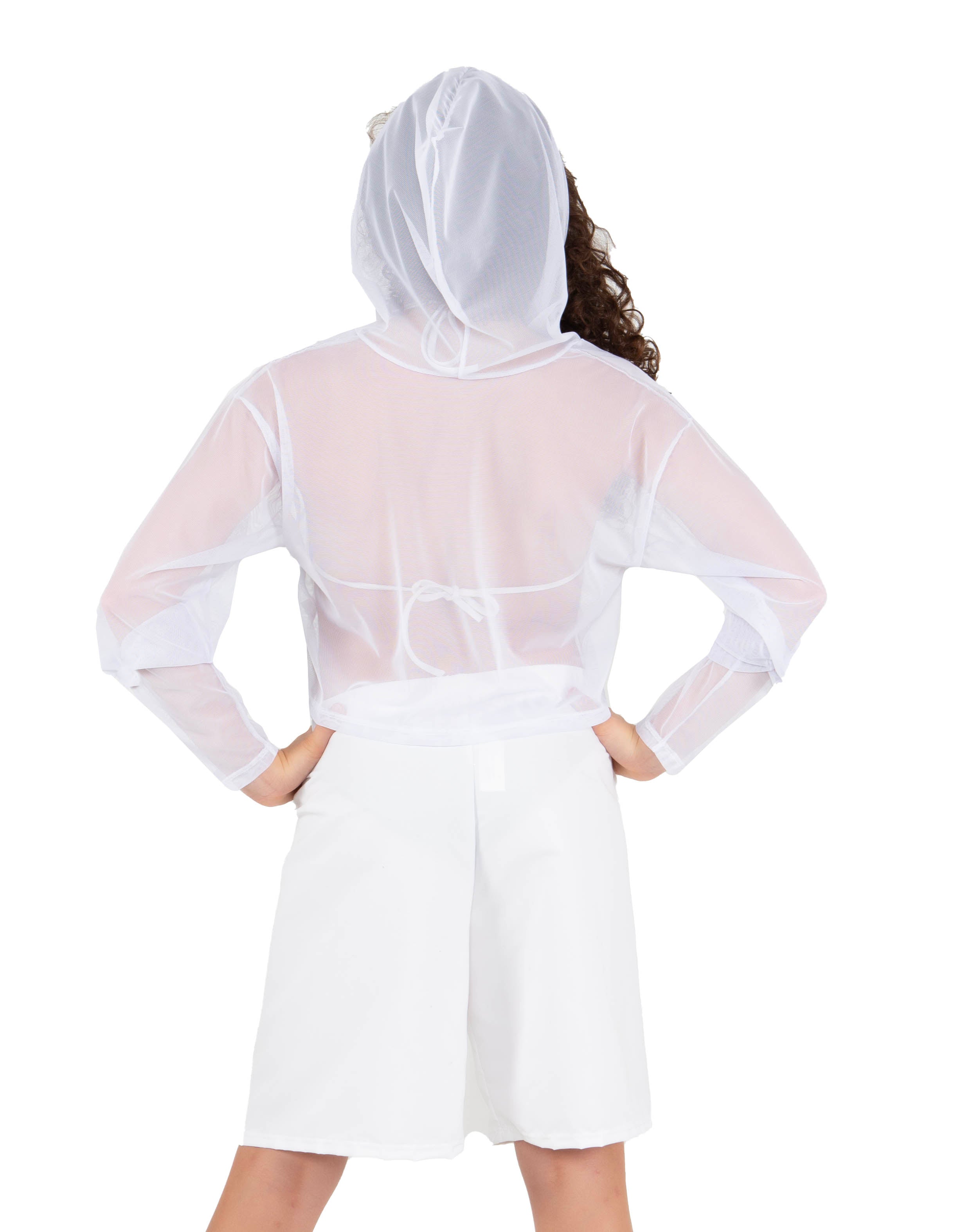 Solid Loose Mesh Hooded Top