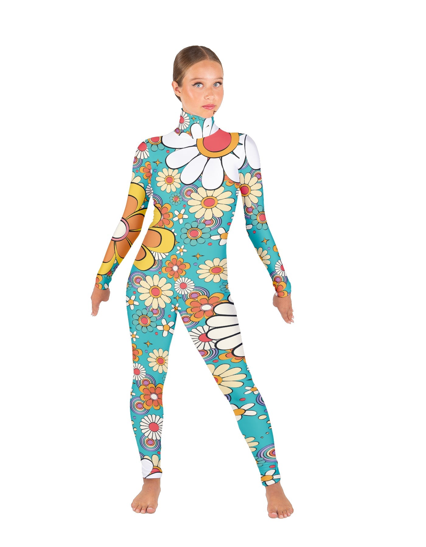 Flower Child Daisy LS Tneck Zipper Back Unitard