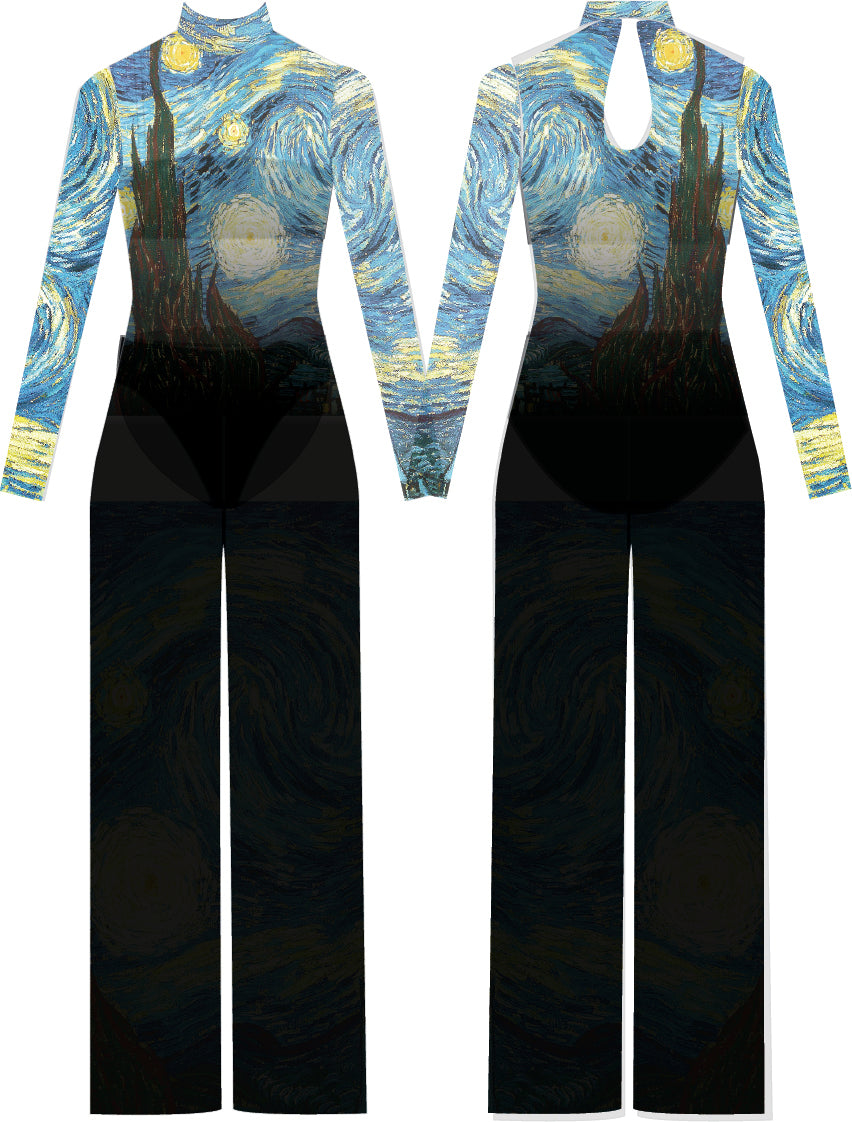 Custom Purple-Aqua Crossed LS Tneck Keyhole Back Unitard