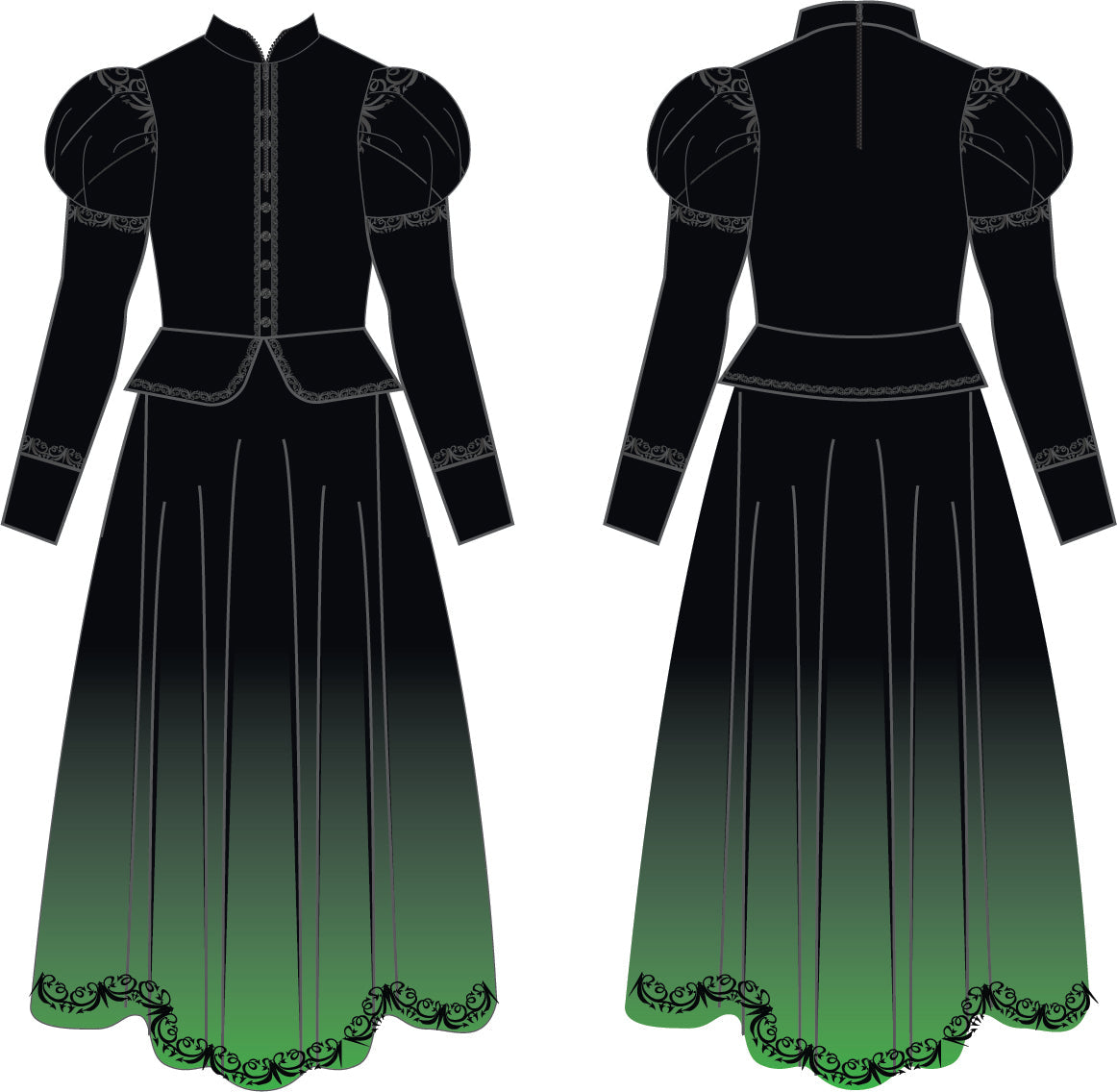 Elphaba Witch LS Puff Sleeve TNeck Dress with Character Skirt and Peplum