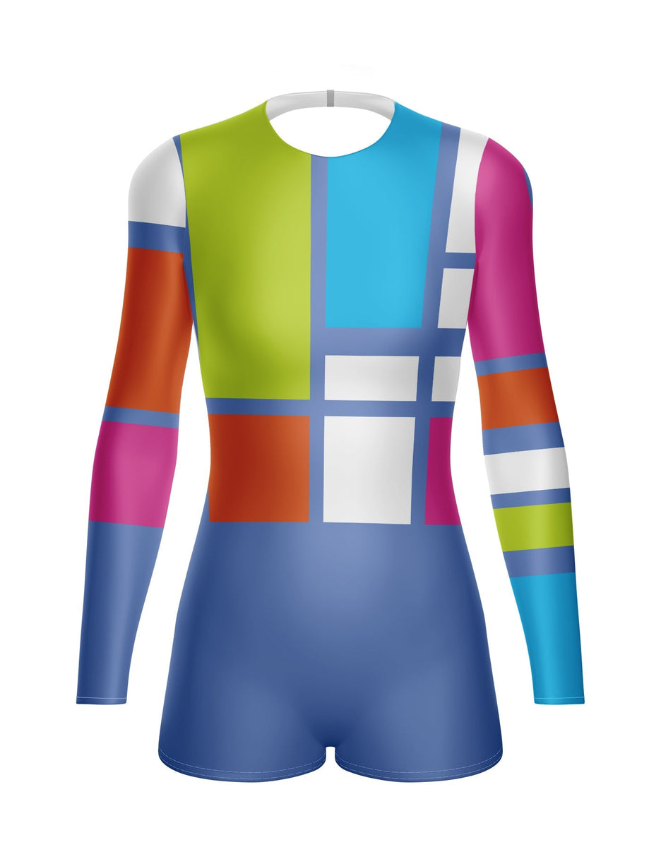 Solid Lycra Tneck LS Open Back Biketard