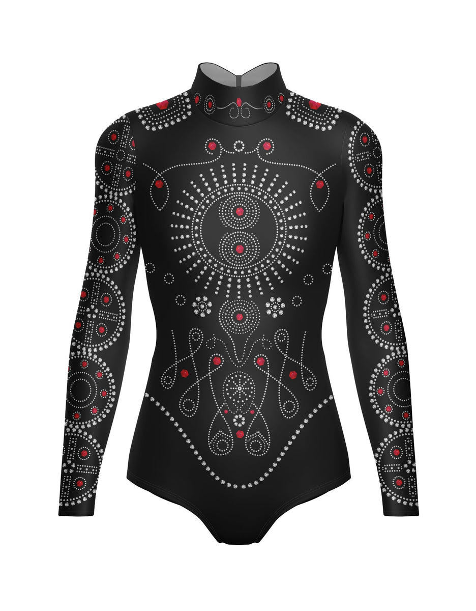 Custom Inked LS Tneck Keyhole Back Mesh Leotard with Bandeau and Panty - Lycra & Mesh main image 1