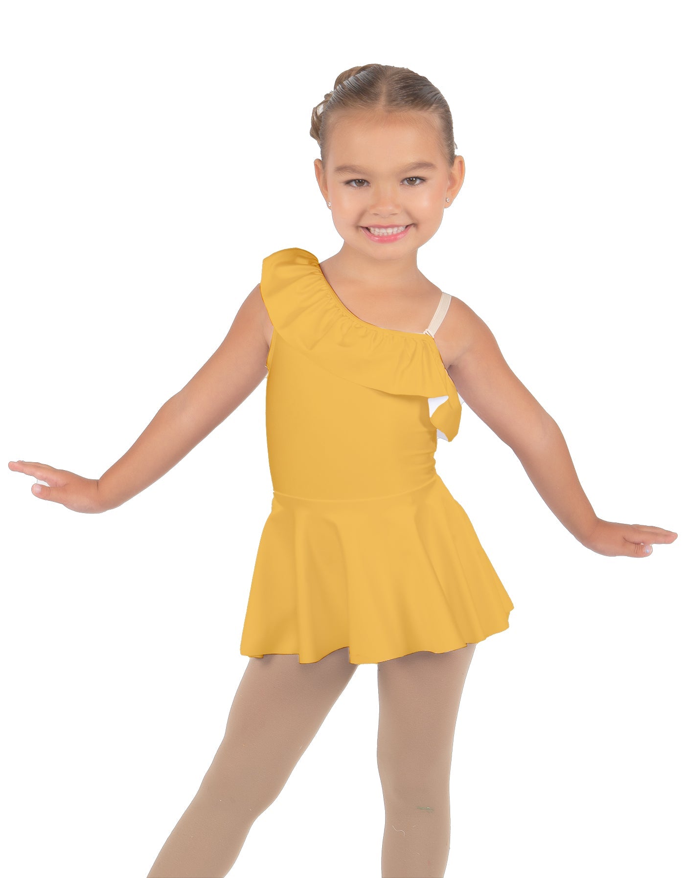 Solid Lycra One Shoulder w Ruffle Dress