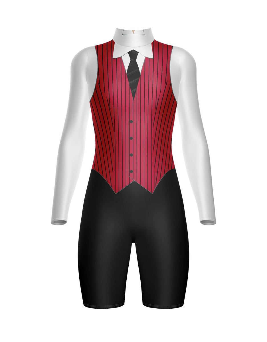 Custom Inked LS Tneck Zipper Back with Pleated Skirt Biketard - Lycra
