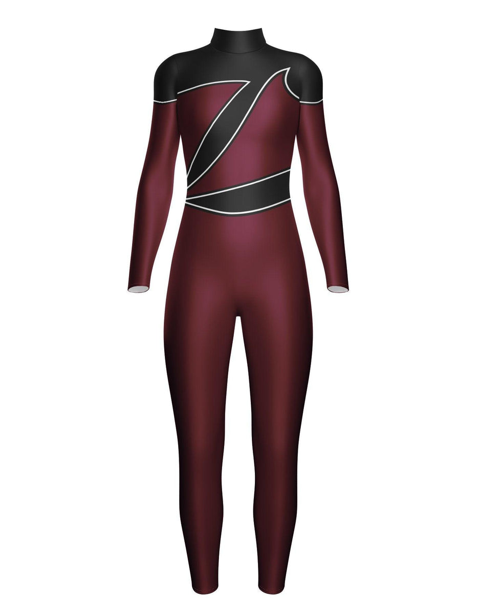 Custom Inked LS Puff Sleeve T Neck Zipper Back Unitard with Sewn In Skirt - Lycra