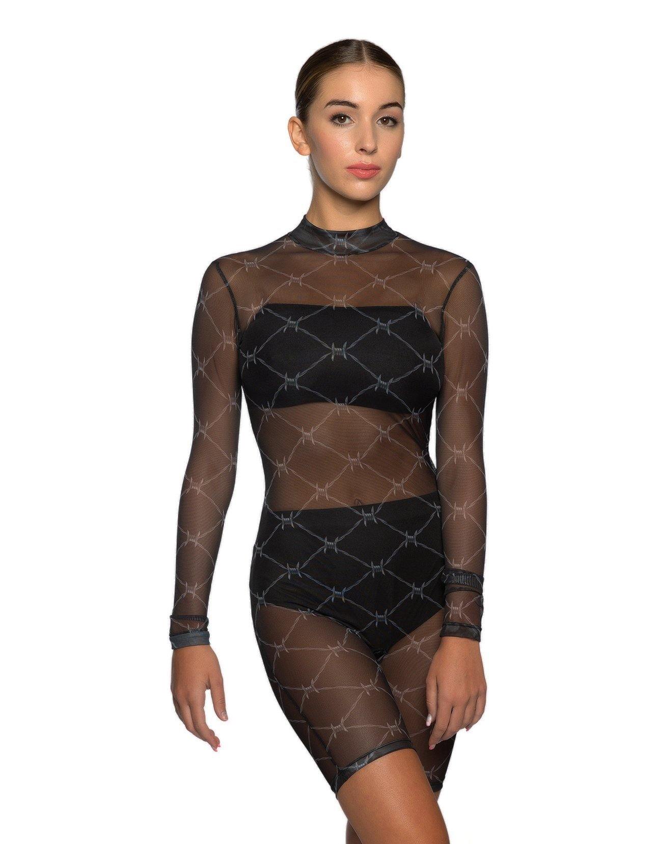 Barbed Wire Tneck LS Open Back Bike Short Biketard - Hamilton Theatrical