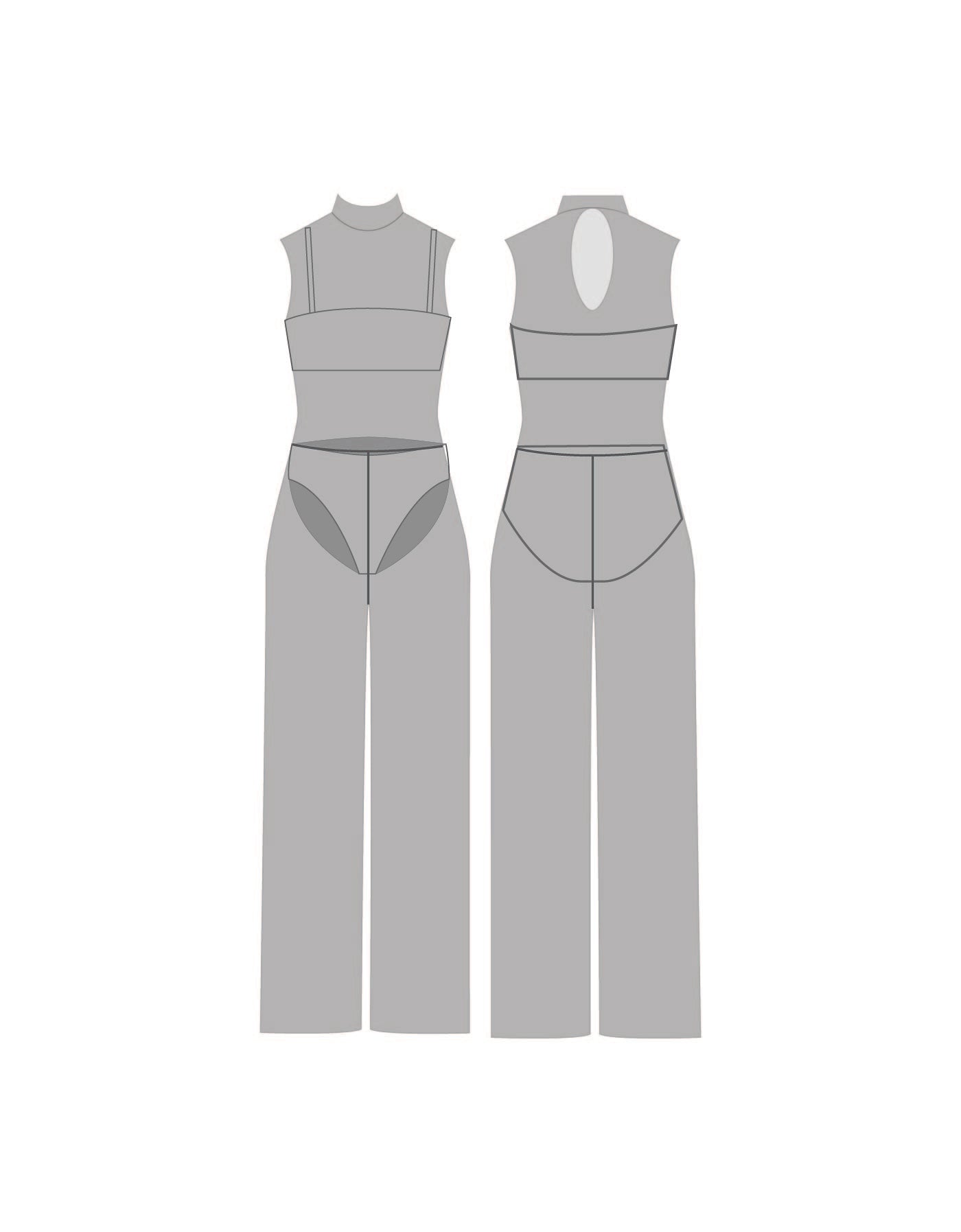 Custom Inked TNeck Keyhole Wide Leg Mesh Unitard with Bandeau and Panty - Lycra & Mesh