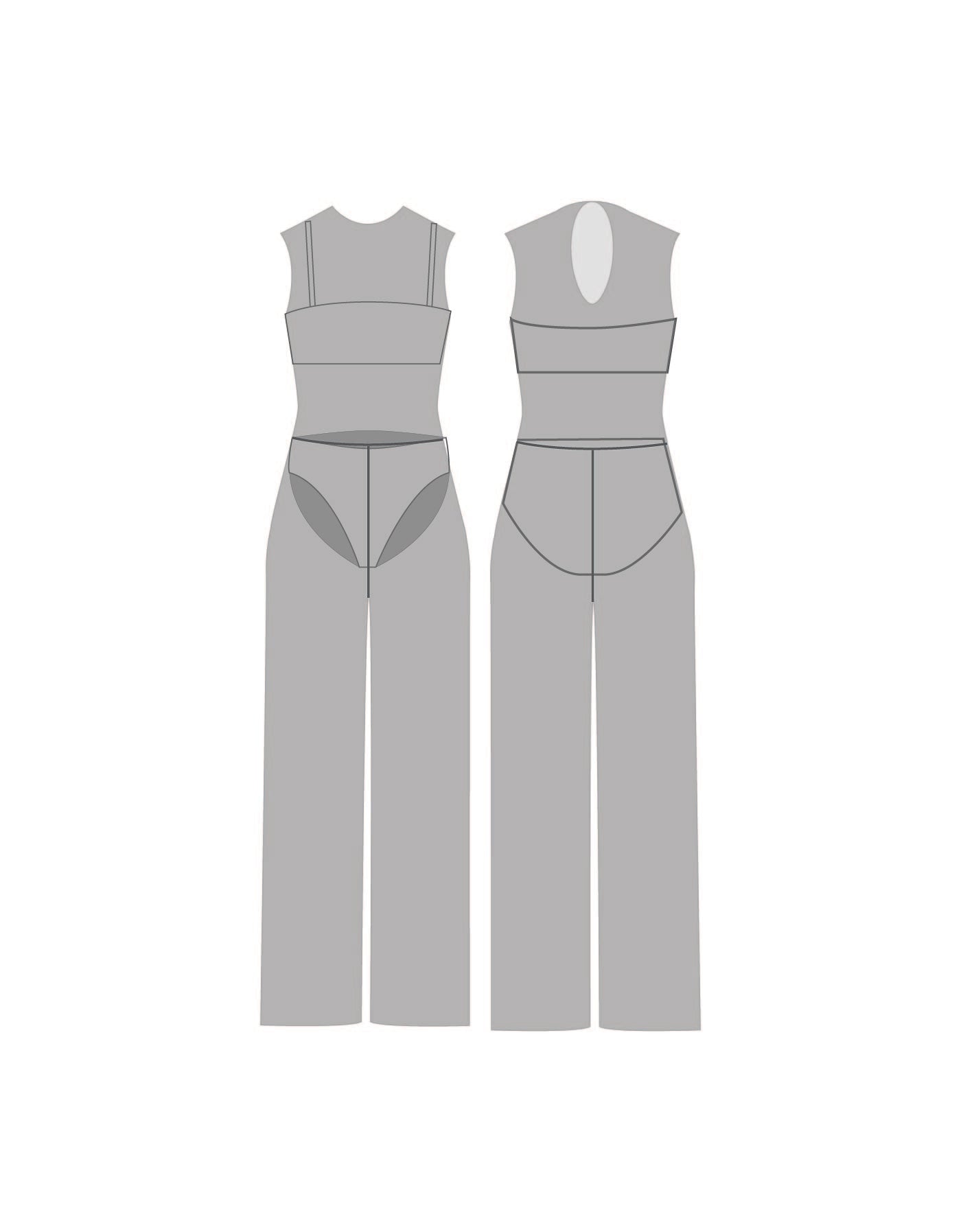 Custom Inked Keyhole Wide Leg Mesh Unitard with Bandeau and Panty - Lycra & Mesh