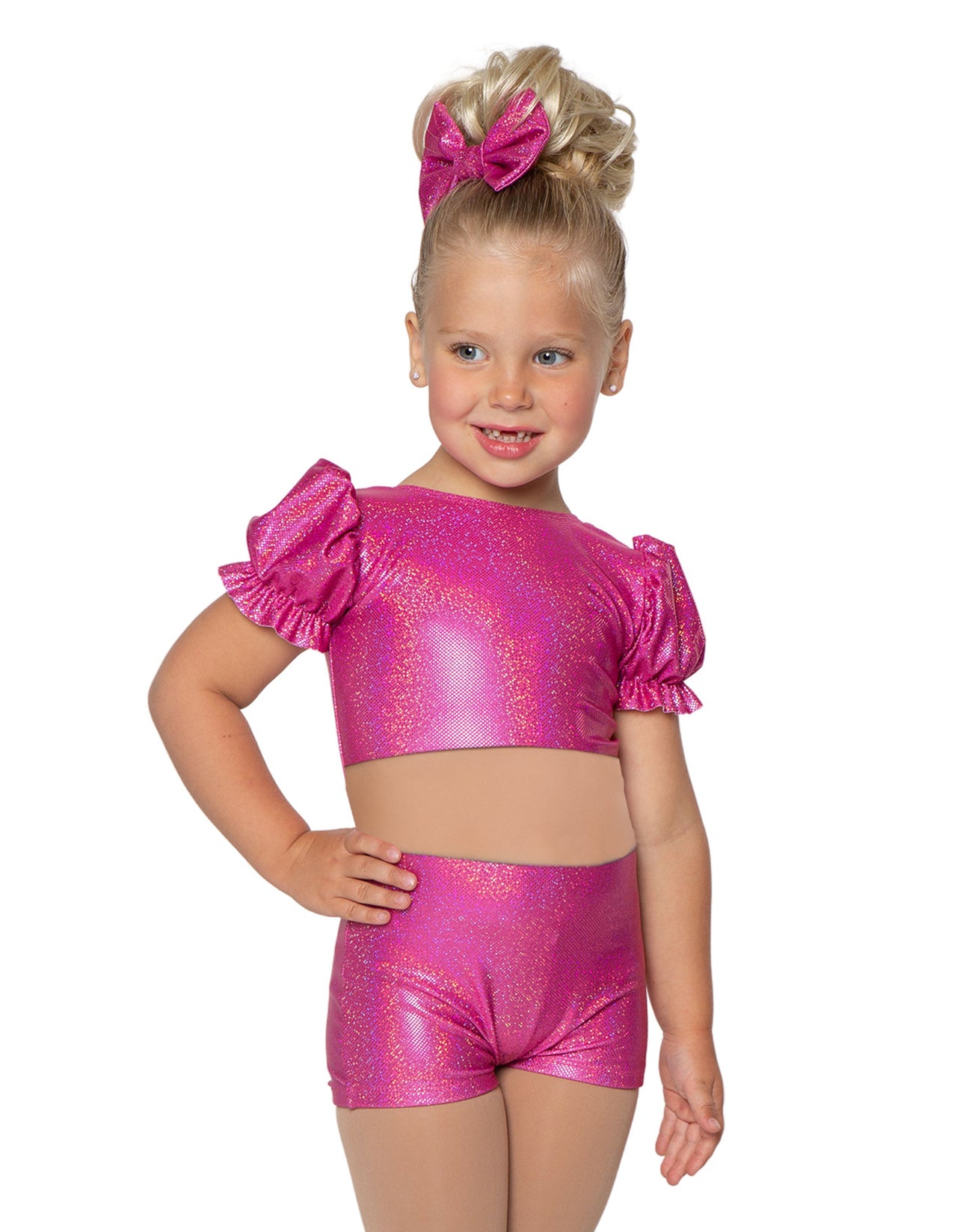 Solid Hologram Puff Sleeve Crop