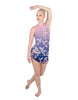Cherry Blossom Sleeveless Chiffon Rouched Dress With Leotard