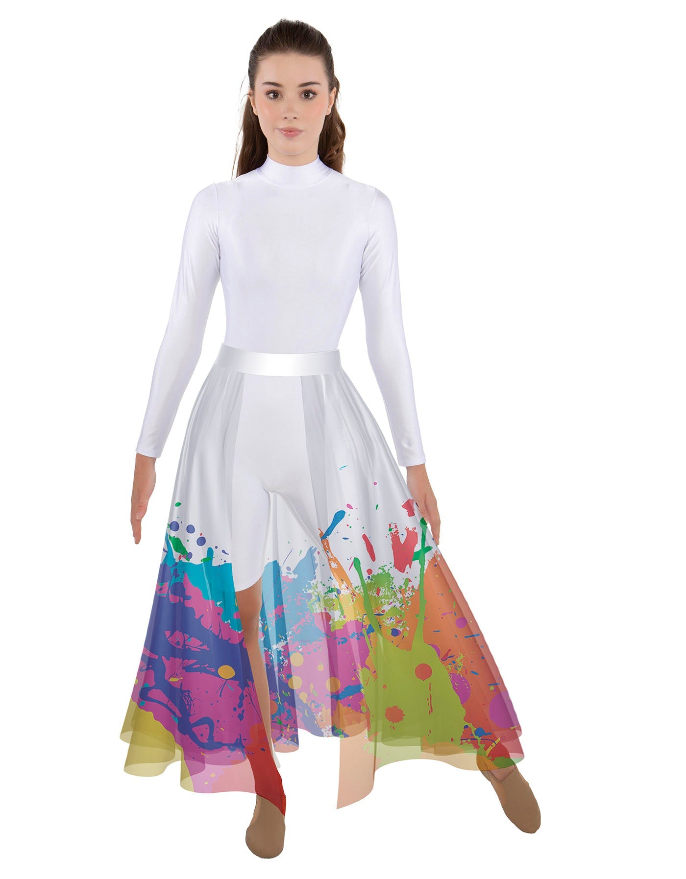Paint Splatter Long Skirt with Waistband