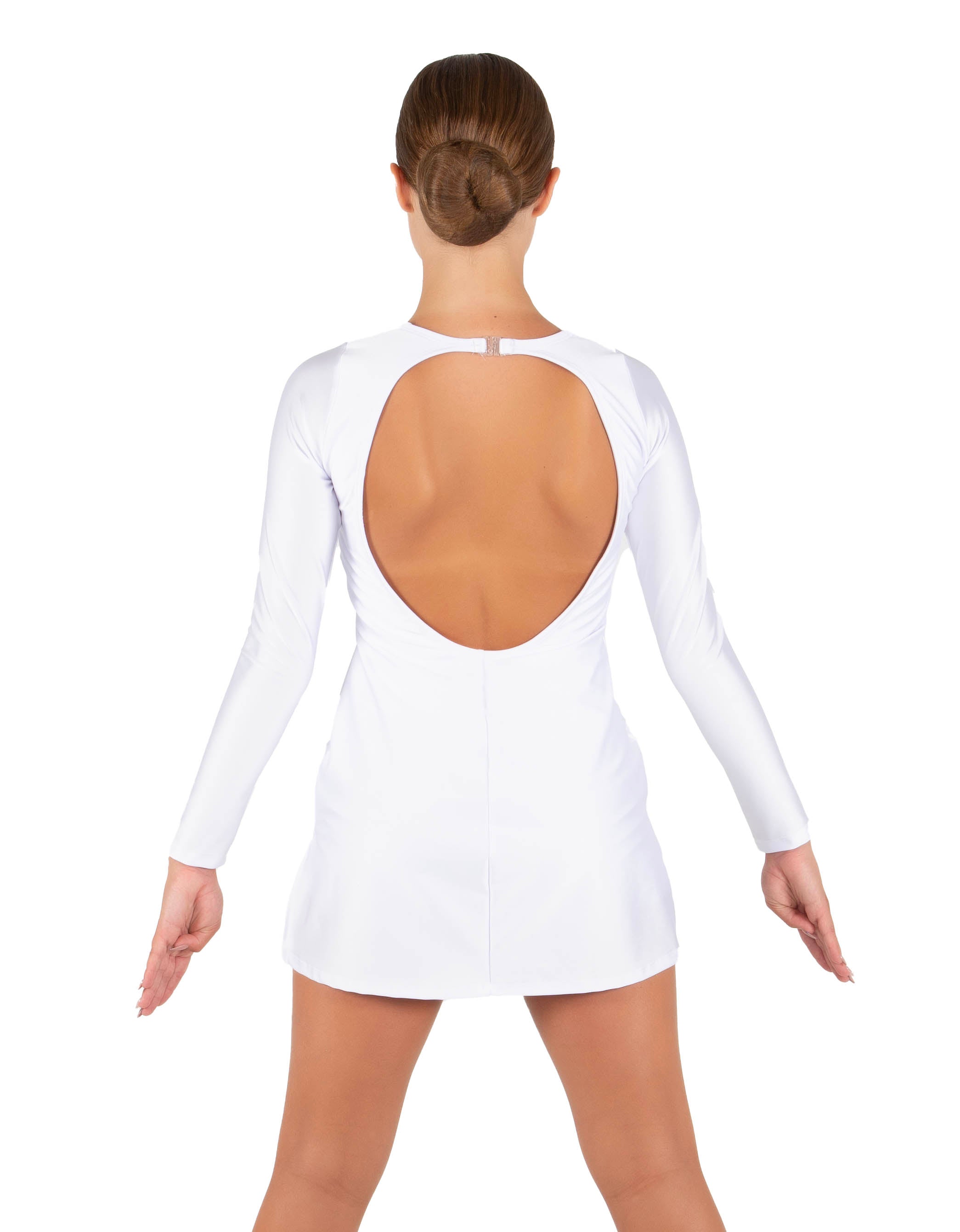 Solid Lycra LS Round Neck Dress with Open Back and Side Slits
