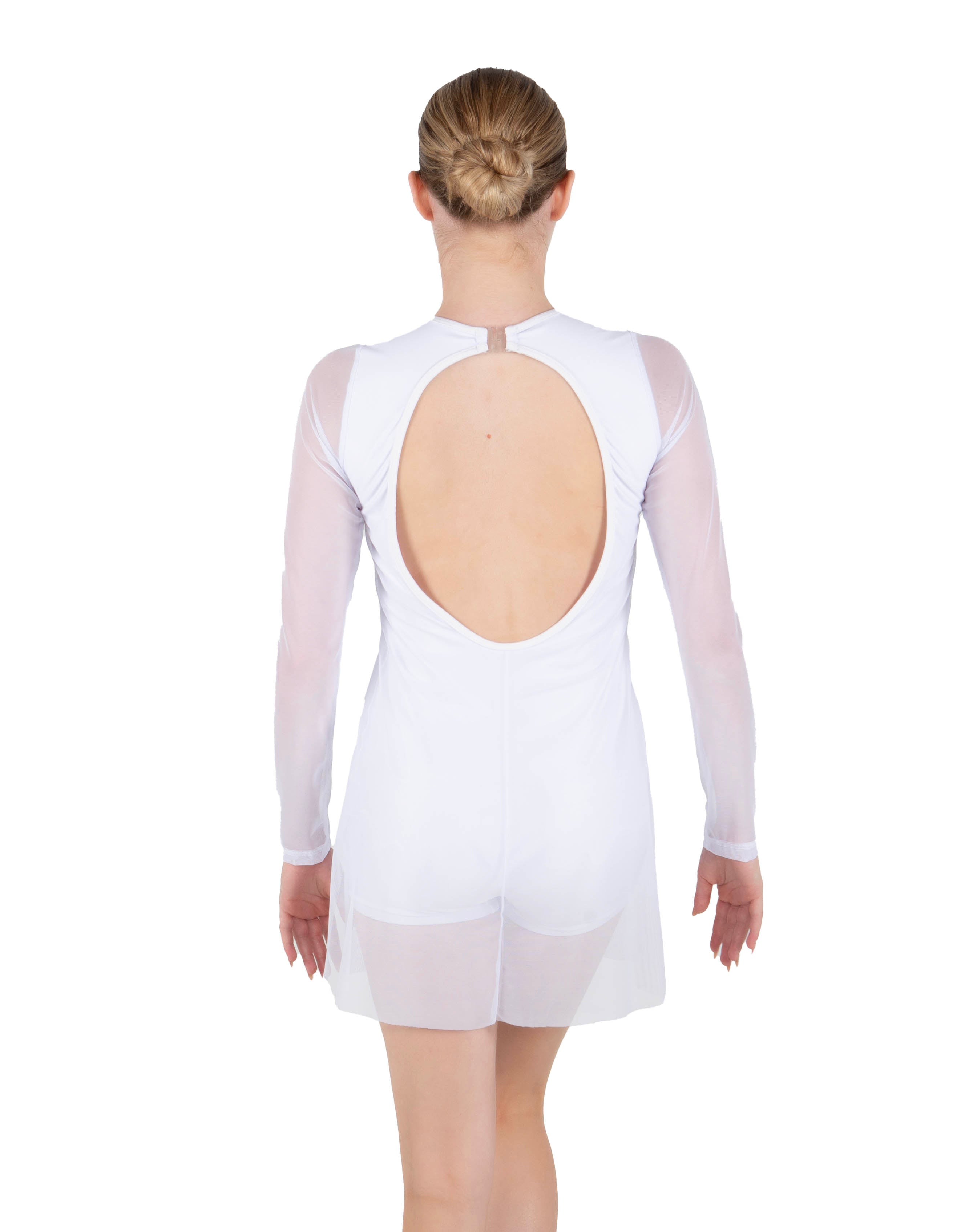 Solid Mesh and Lycra LS Round Neck Dress with Open Back and Side Slits