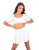 Solid Lycra Peasant Sleeve Tie Up Crop Top