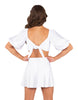 Solid Lycra Peasant Sleeve Tie Up Crop Top