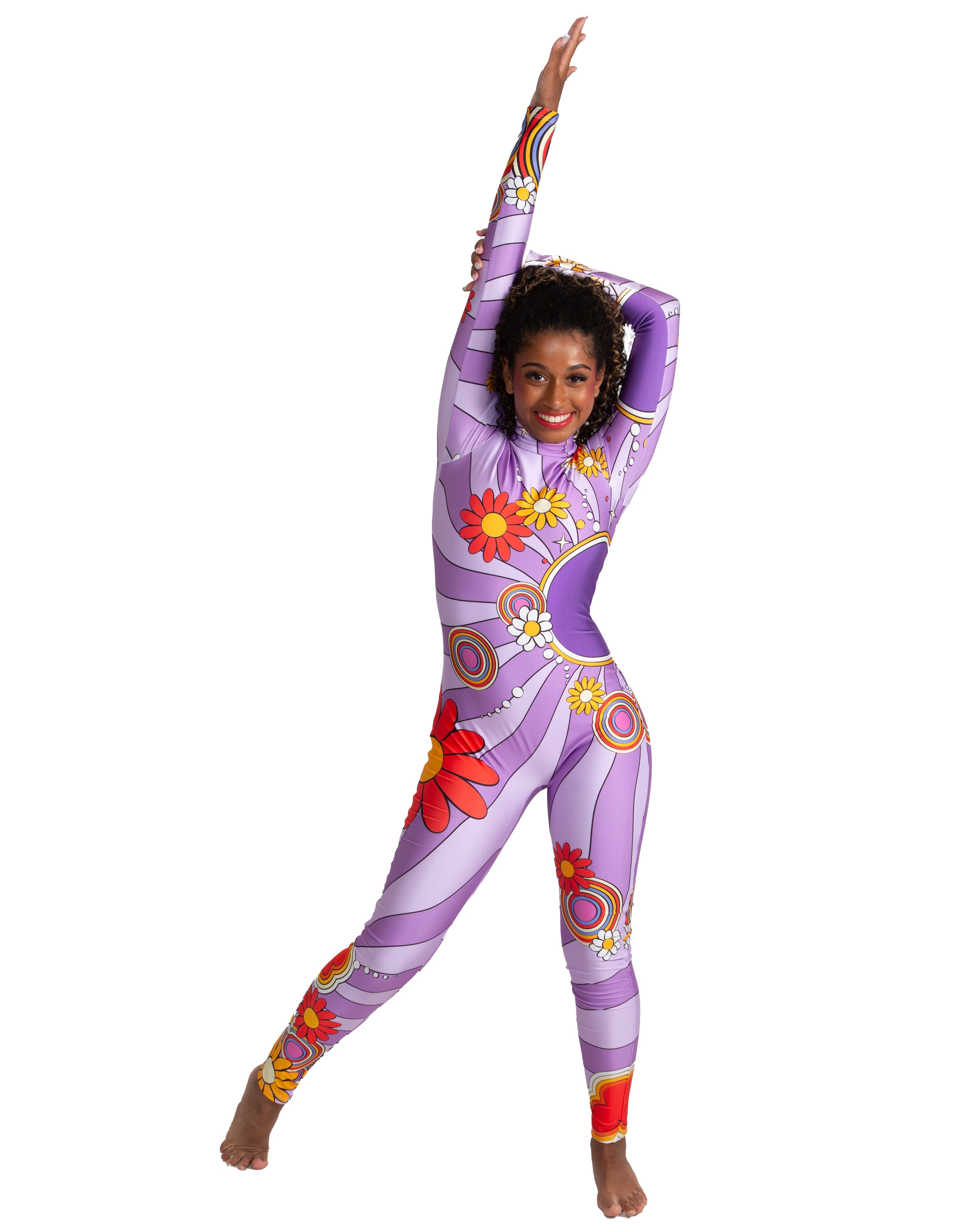 Flower Chlid Swirl LS Tneck Zipper Back Unitard