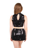 Liquid - Black Flat Sequin TNeck Sequin Crop Top Keyhole