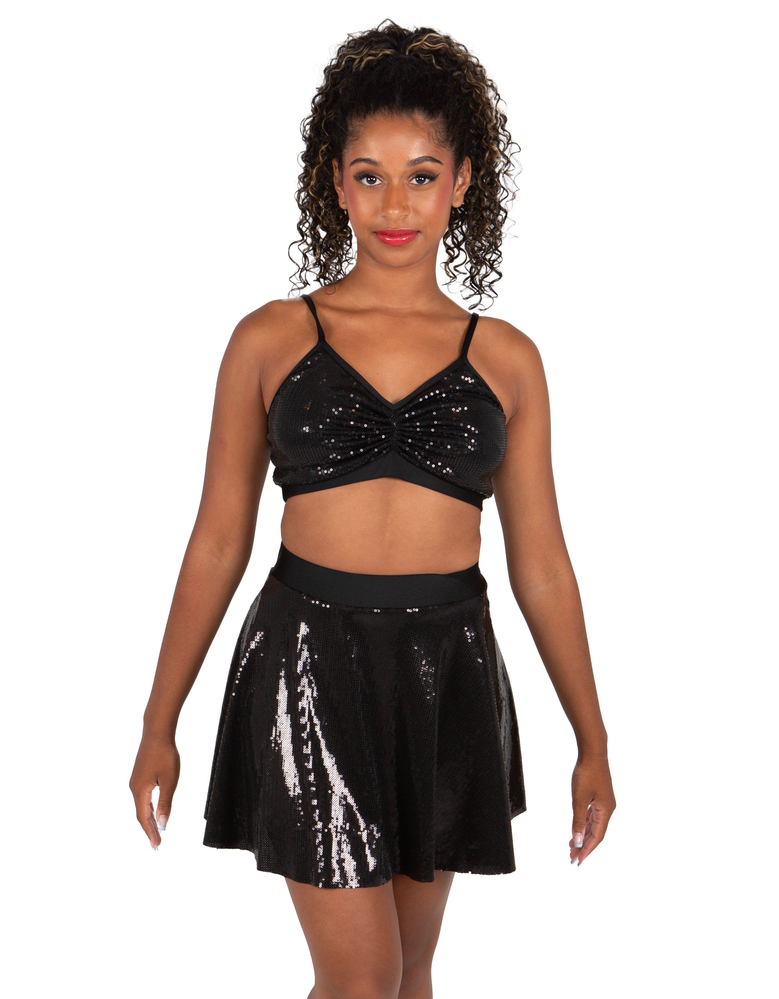 Liquid - Black Flat Sequin Pinch Scoop Neck Cami Crop