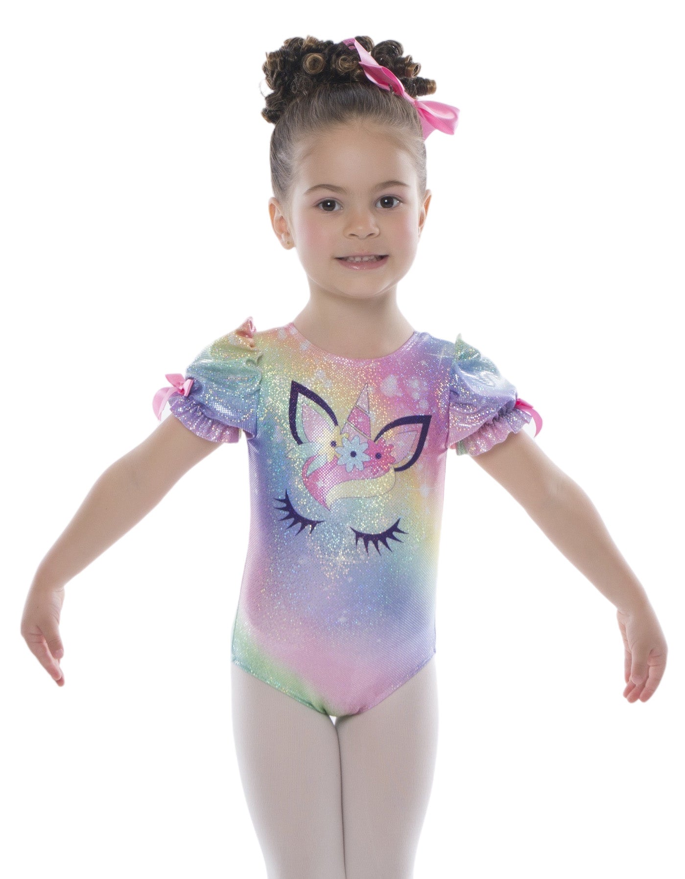 Unicorn Ballet Rainbow Sleep Eyes Puff Sleeve Leotard