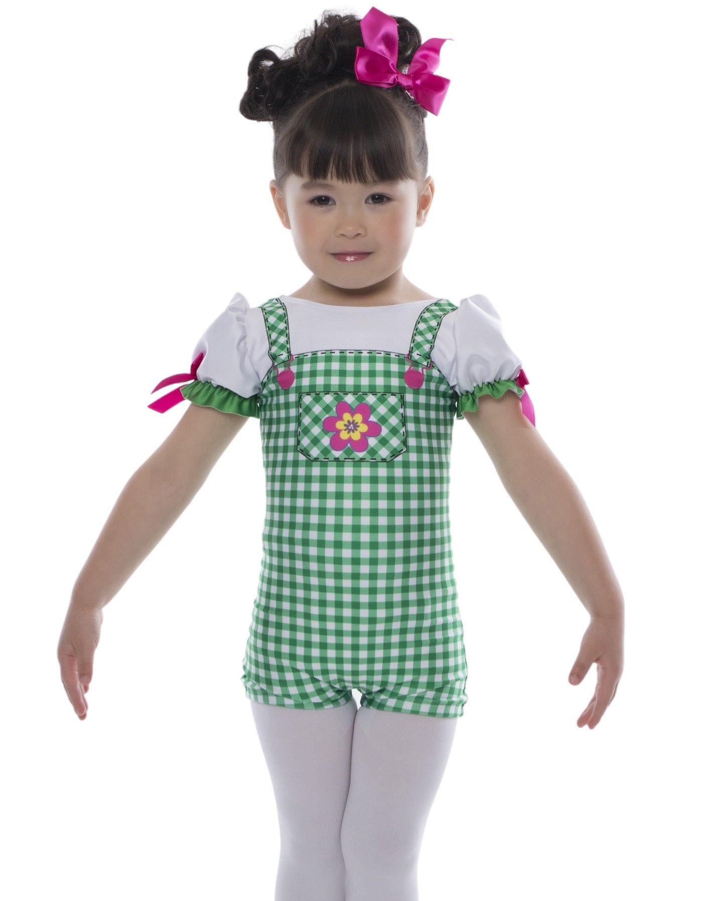 Flower Ballet Gingham Puff Sleeve Biketard