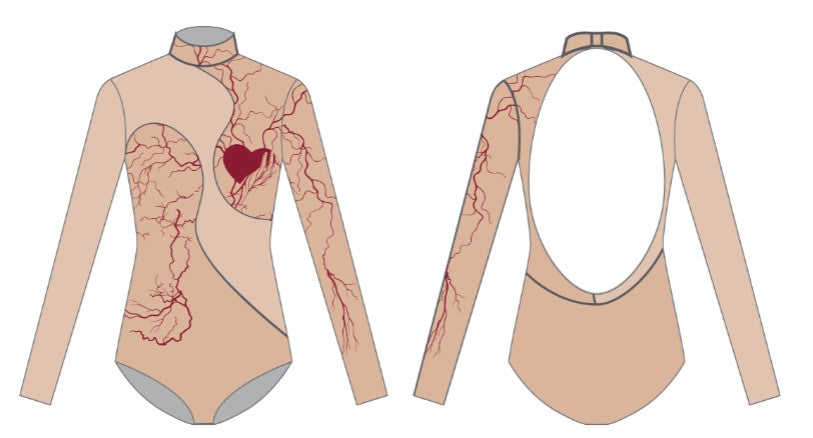 Veins Nude Long Sleeve Biketard Shadows Leotard
