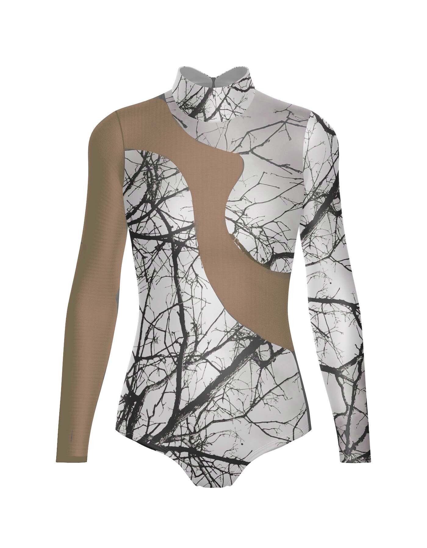 Custom Storm LS Shadows Leotard with Nude Mesh