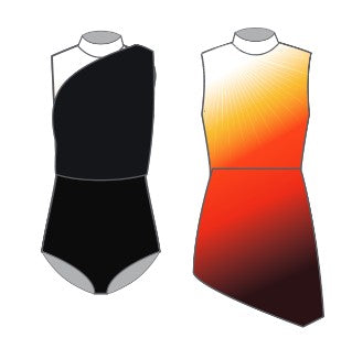 Custom Ombre to Light Rays Sleeveless TNeck Keyhole Leotard with Bib and Drop Down Skirt