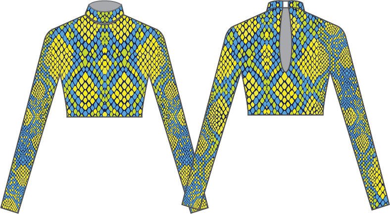 Custom MDC Python LS Tneck Keyhole Back Crop Top