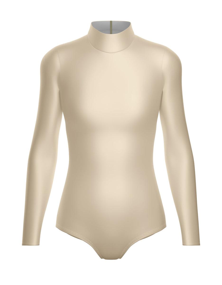 Solid Lycra LS Tneck Zipper Back Unitard