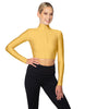 Solid Lycra LS Tneck Zipper Front Crop Top
