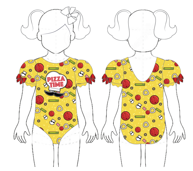 Custom Pizza Time Lycra Puff Sleeve Leotard