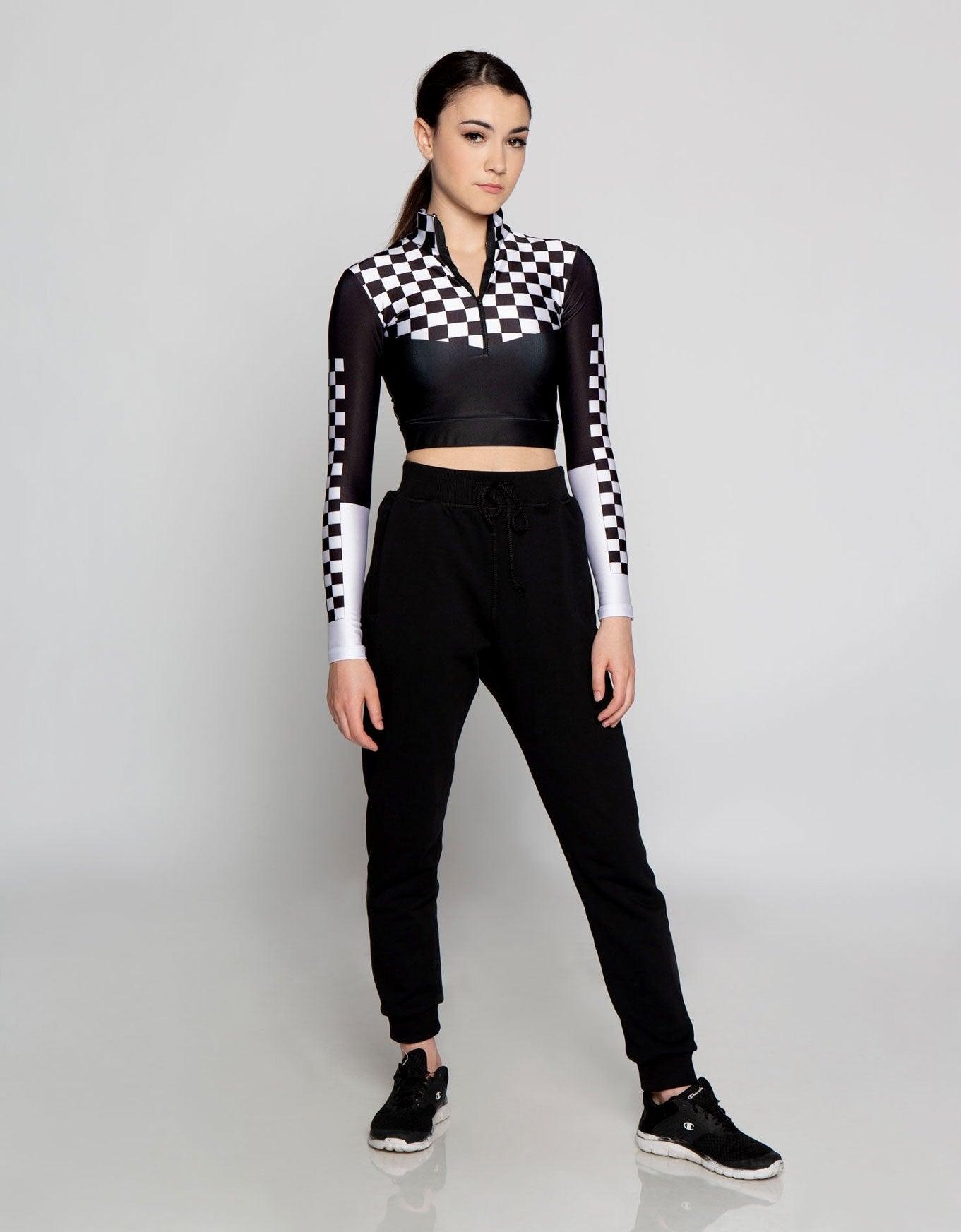 Checkers LS Zipper Front Crop Top - Hamilton Theatrical