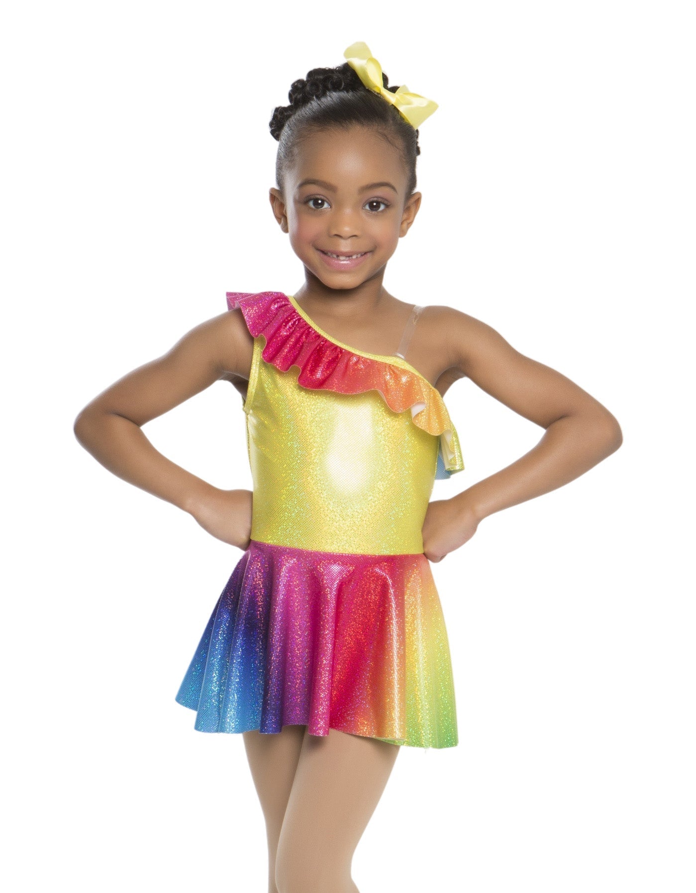 Waving My Rainbow Light One Shoulder with Ruffle Dress