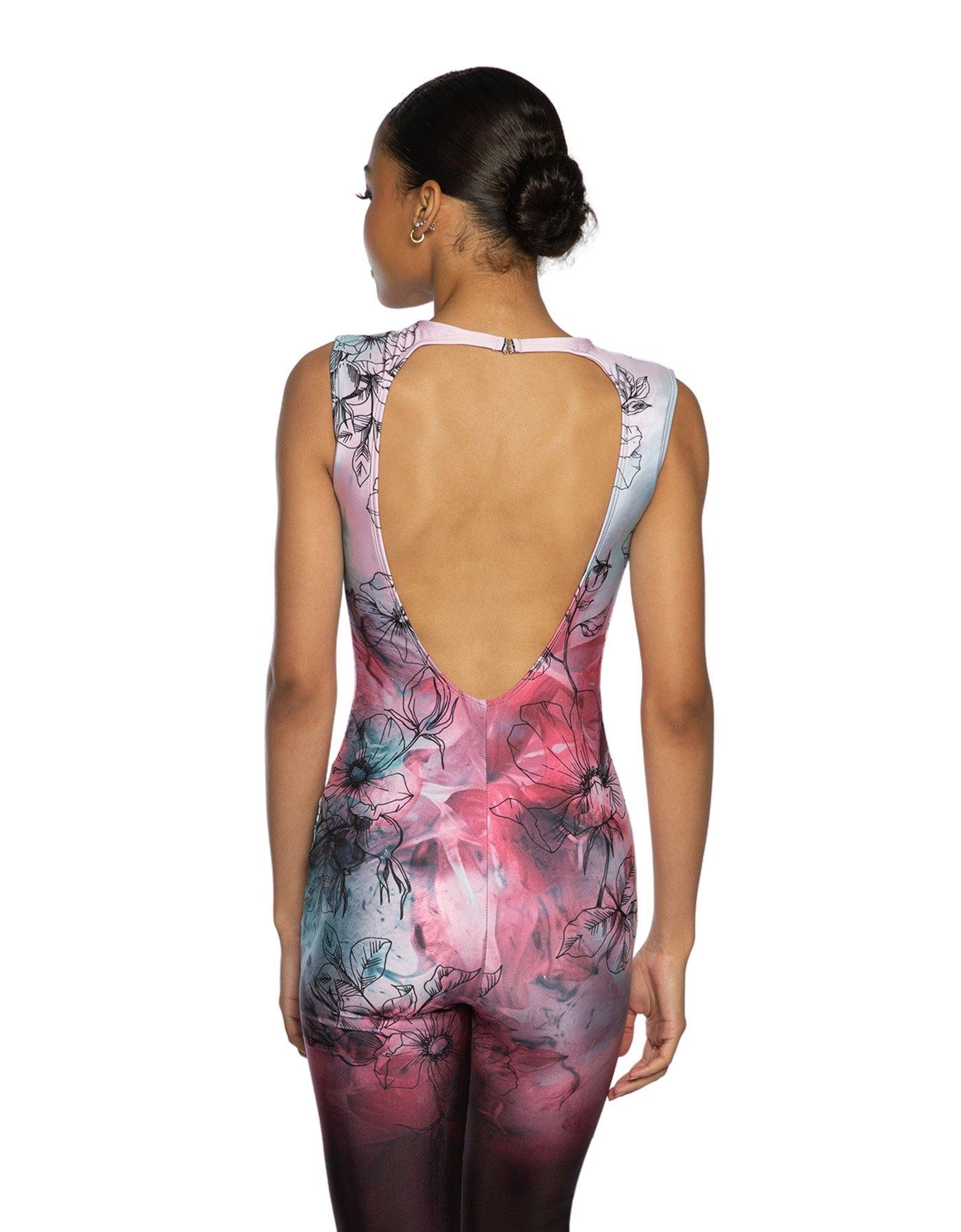 Black Roses Sleeveless Open Back Unitard - Hamilton Theatrical