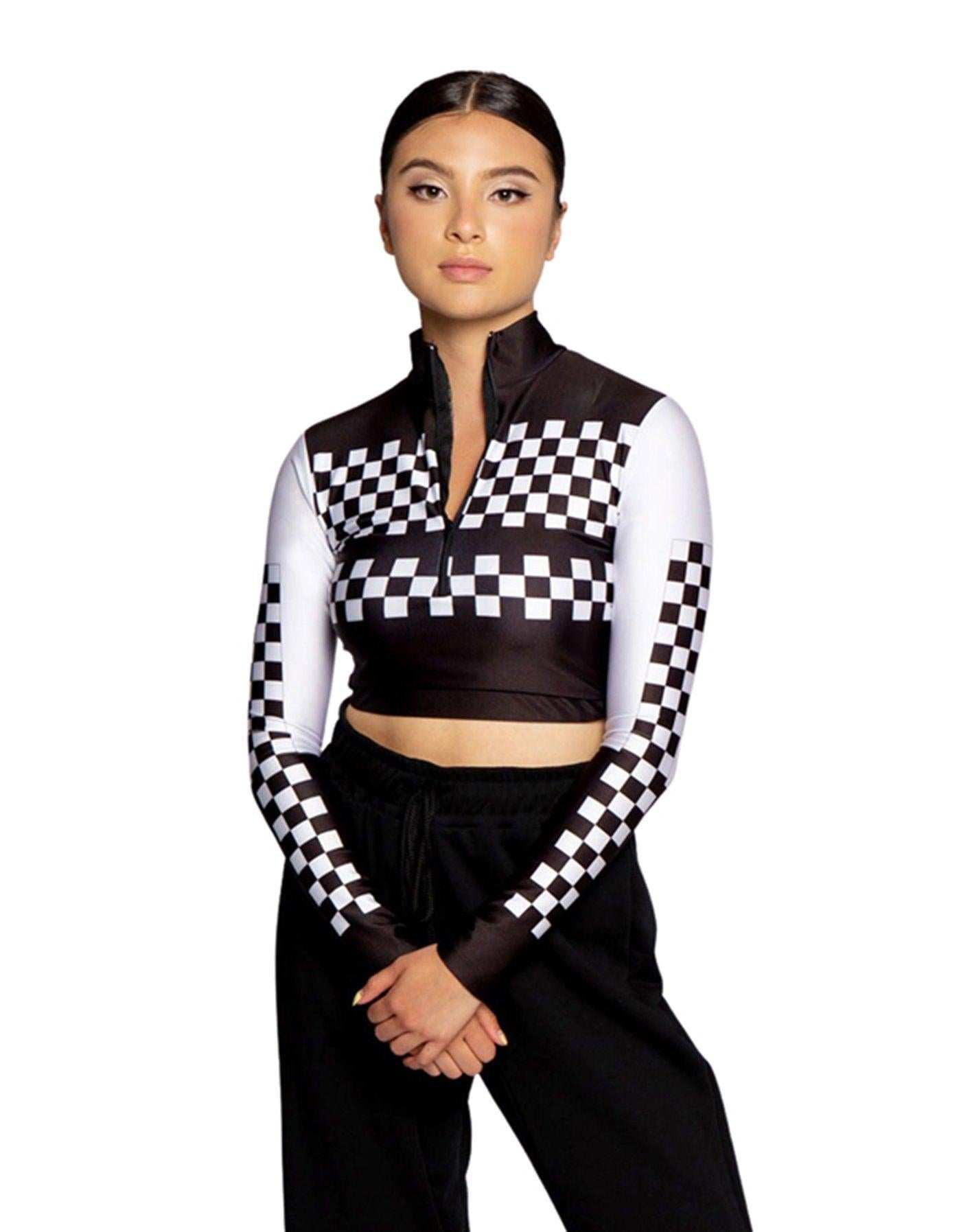 Checkers LS Zipper Front Crop Top - Hamilton Theatrical